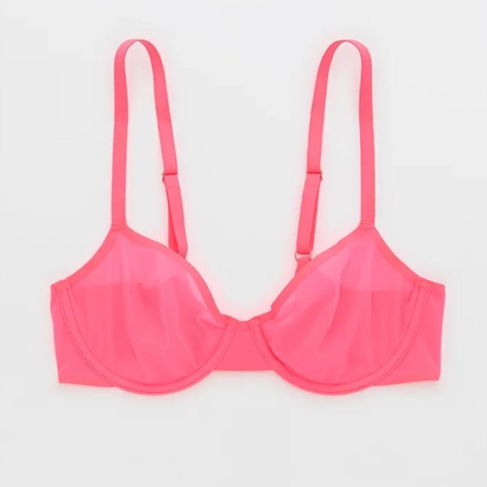 NWT Aerie 38D Smoothez Mesh Unlined Sheer Sexy Balconette Bright Pink Bra